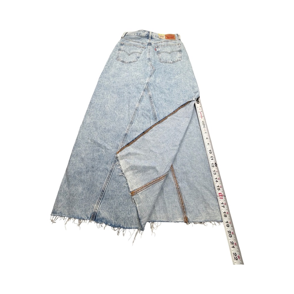 Levi's Maxi Skirt Womens 29 Light Acid Wash Denim Raw Hem Cotton Western - Picture 11 of 13